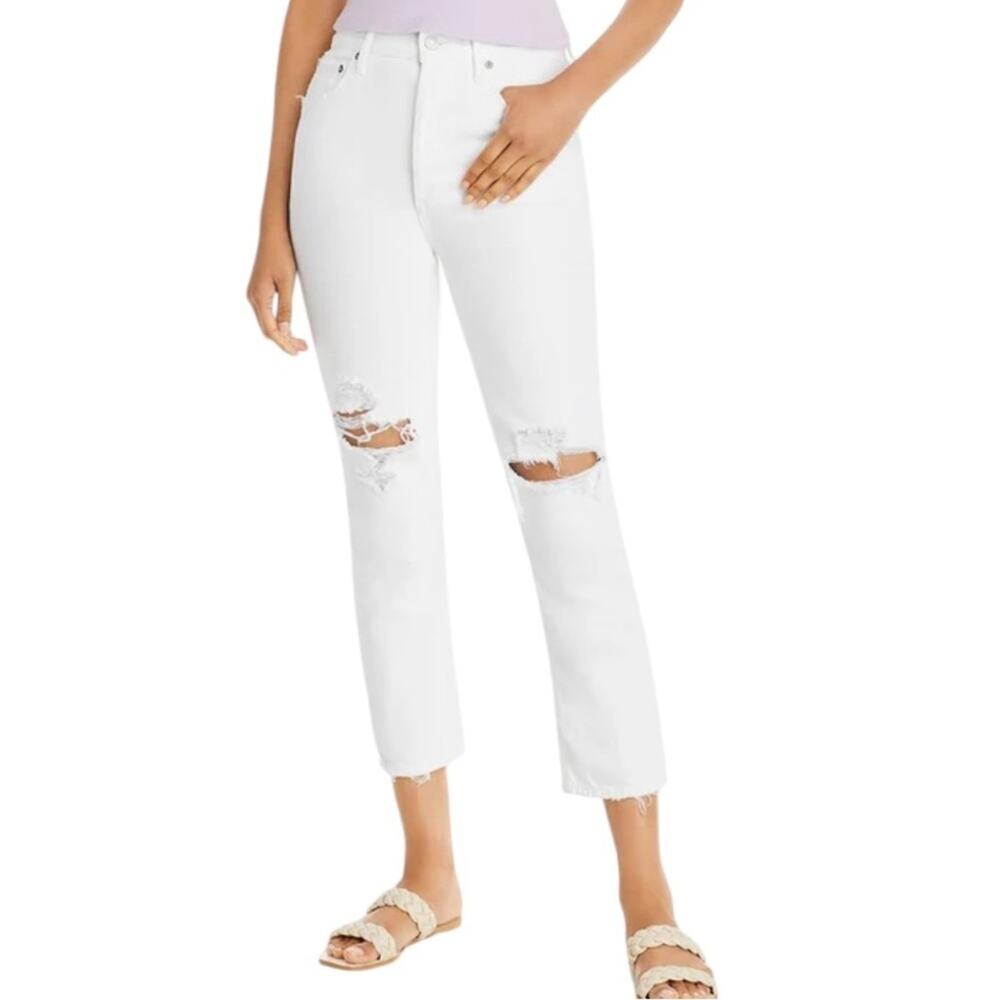 NWT AGOLDE White Riley Organic Cotton Distressed‎ Cropped Jeans Women’s Size 31
